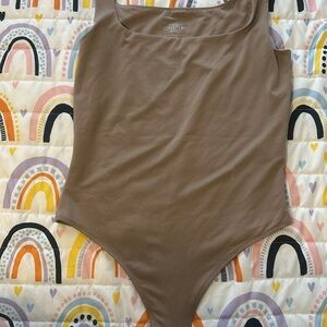 Brown Sleeveless Bodysuit with High Cut Leg Opening